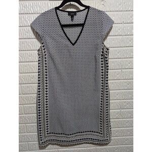 Alfani Women's Black & White Blue Abstract Pattern Short-Sleeve Shift Dress Size